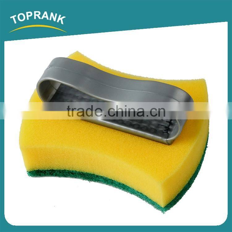 Toprank Customized Colorful Kitchen Cleaning Dish Pot Sponge Scourer Durable Plastic Handle Magic Green Sponge Scouring Pad