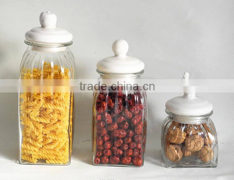 big lucid square airless glass grain jar with lid for storage