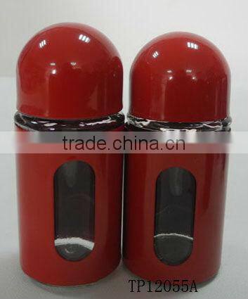 airtight mini metal coating colorful cylinder glass salt and pepper shaker container