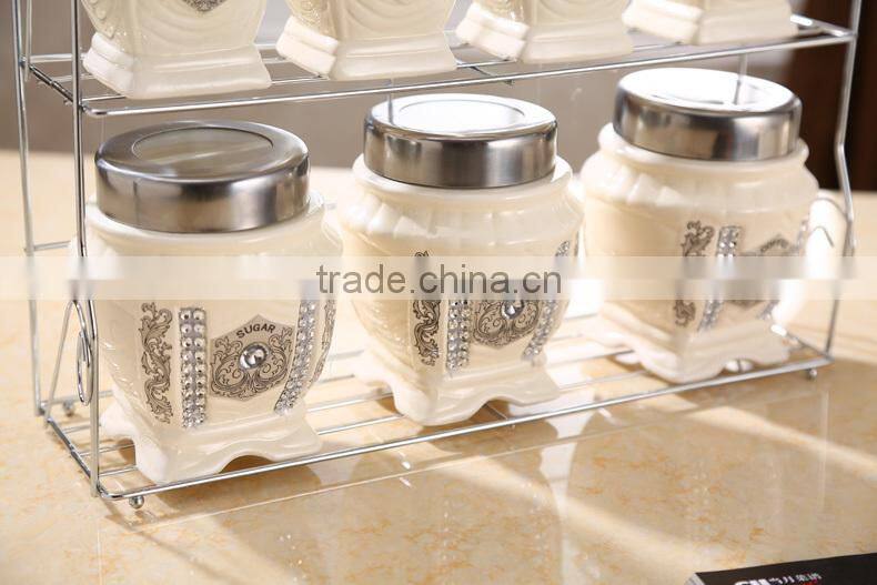 caremic canister set with stainless metal stand