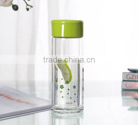 High quality 300ml 10oz double wall glass tea cup with lid