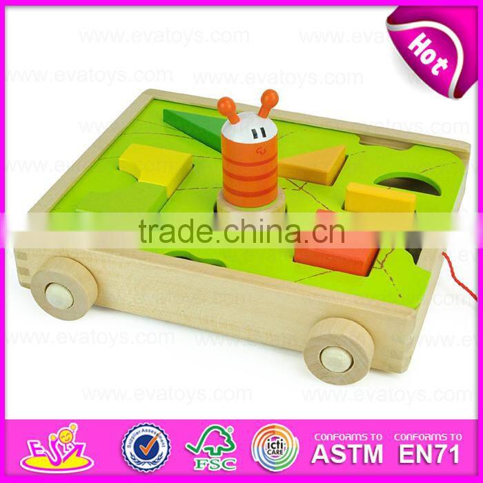 2015 Blocks Trolly wooden educational toy for kids,Wooden building blocks sorter trolly toy,Pull wooden block trolly toy W13C021