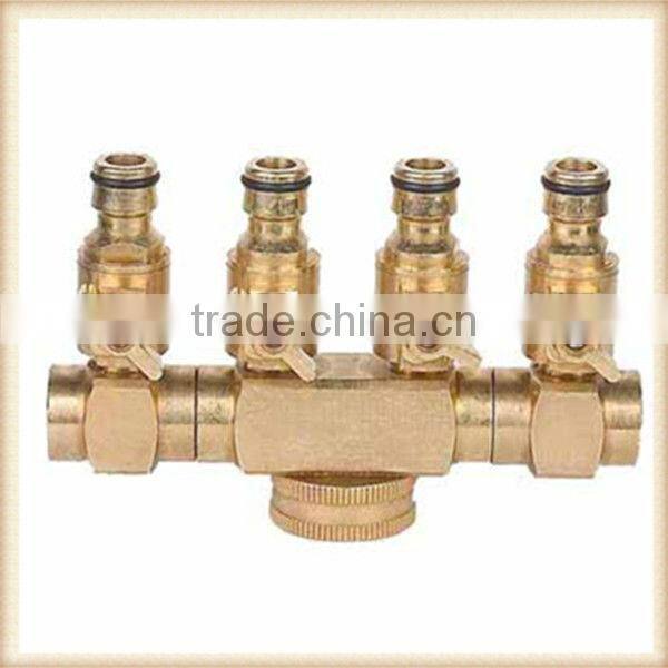 3 way brass hose connector with valve