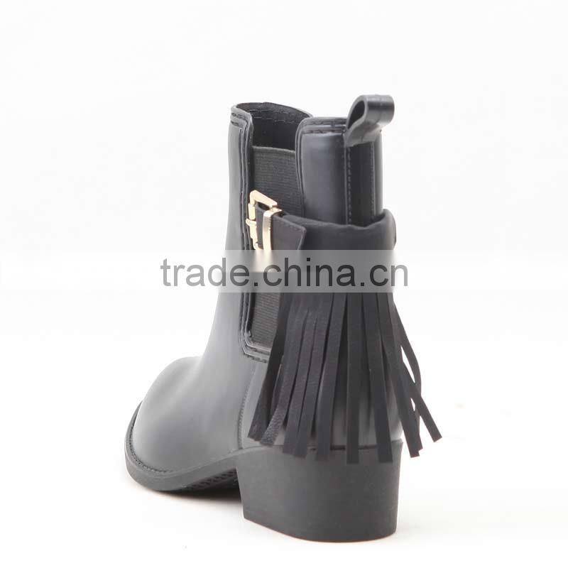 2017 new low heel pointed toe women rain shoes boots with buckle tassels decorations