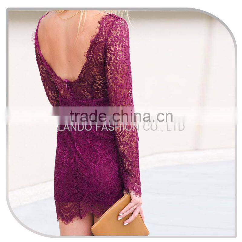 New fashion model Rose sexy ladies short tight mini dress &ladies fashion lace open back bodycon dress 2016
