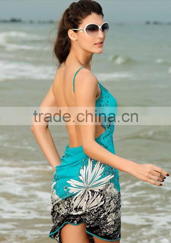 Solid color front wrap bikini cover ups hot sale sexy ladies backless beach dress