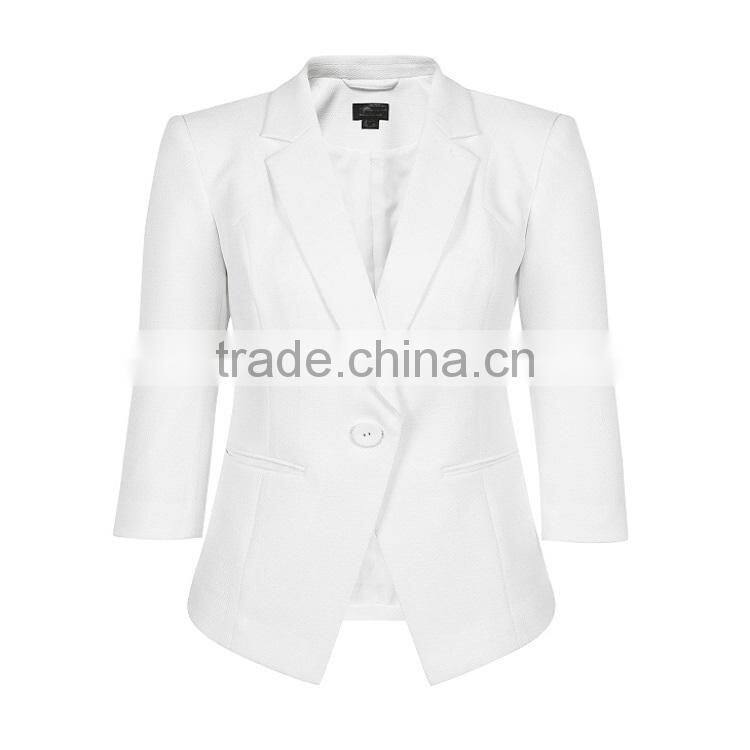 Newest design lady suit ,high qualiy business suit tuxedo for women ,3/4 sleeve suit fabric for wholesale