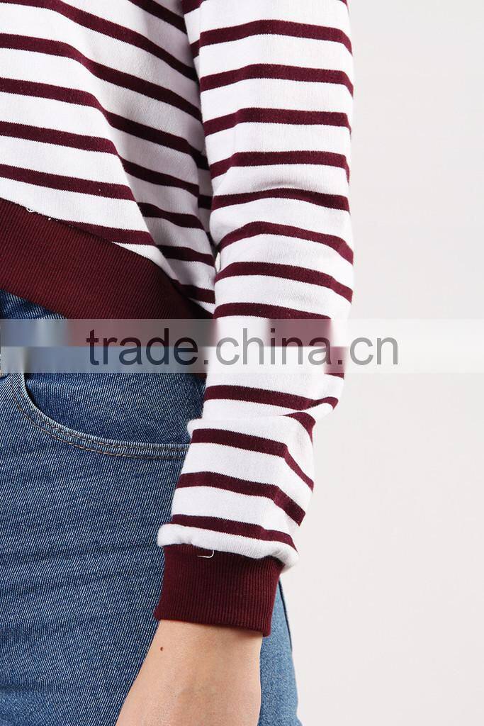 Wholesale fashion comfort color stripe fabric cropped sweatshirts