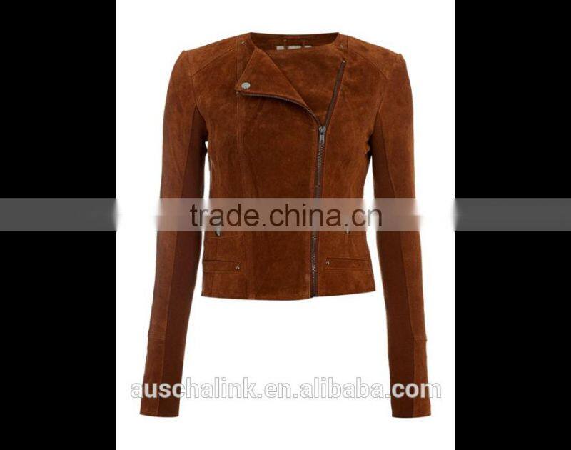 new arrival high qualiy lady winter long sleeve brown suede jacket