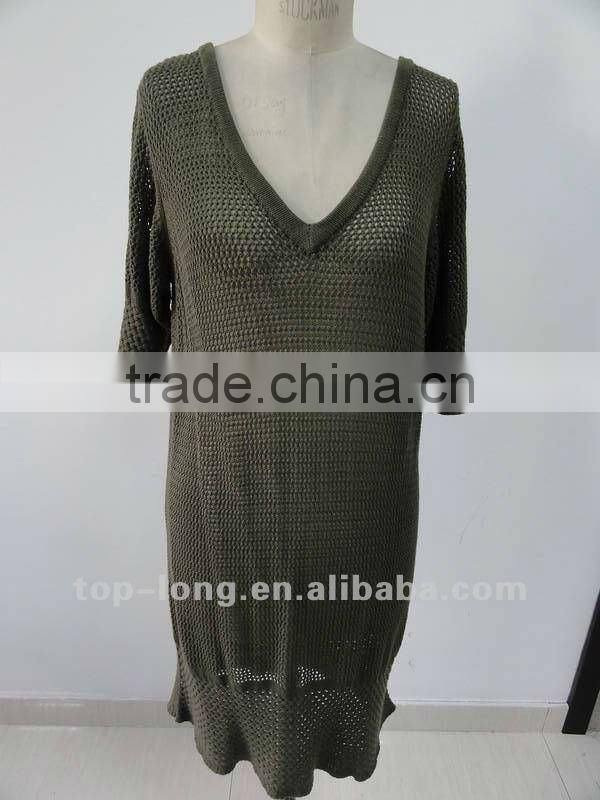 2012 fashion mesh v neck women's sweater dress knitwear