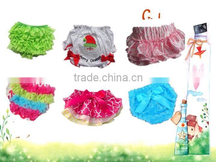 New arrival high quality 100%cotton ruffle bloomers for baby girls