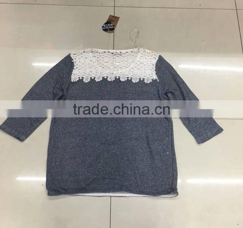 Clearance sale womencotton french terry lace t-shirt