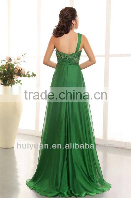 Newest One Shoulder Chiffon Emerald Green Bridesmaid Dresses