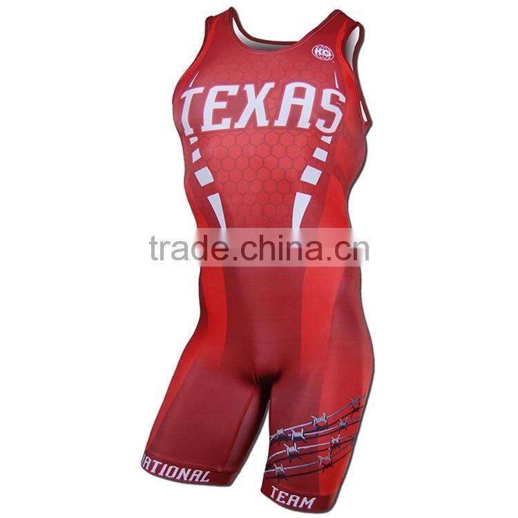 Wholesale cheap sublimated men's wrestling singlets in China