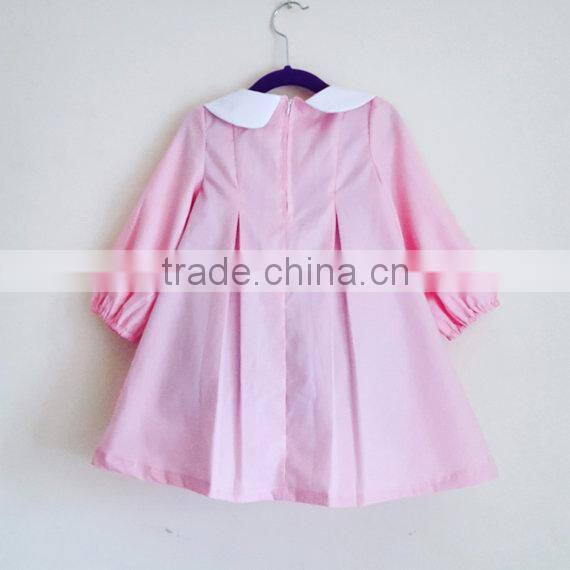New fashion long sleeve pink baby girl summer designer one piece party princess dress