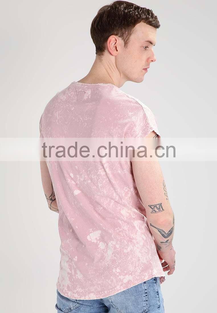 MGOO Hot Design Fashion Tie Dye T Shirts Mens Batwing Sleeve Curved Hems Pocket T Shirt