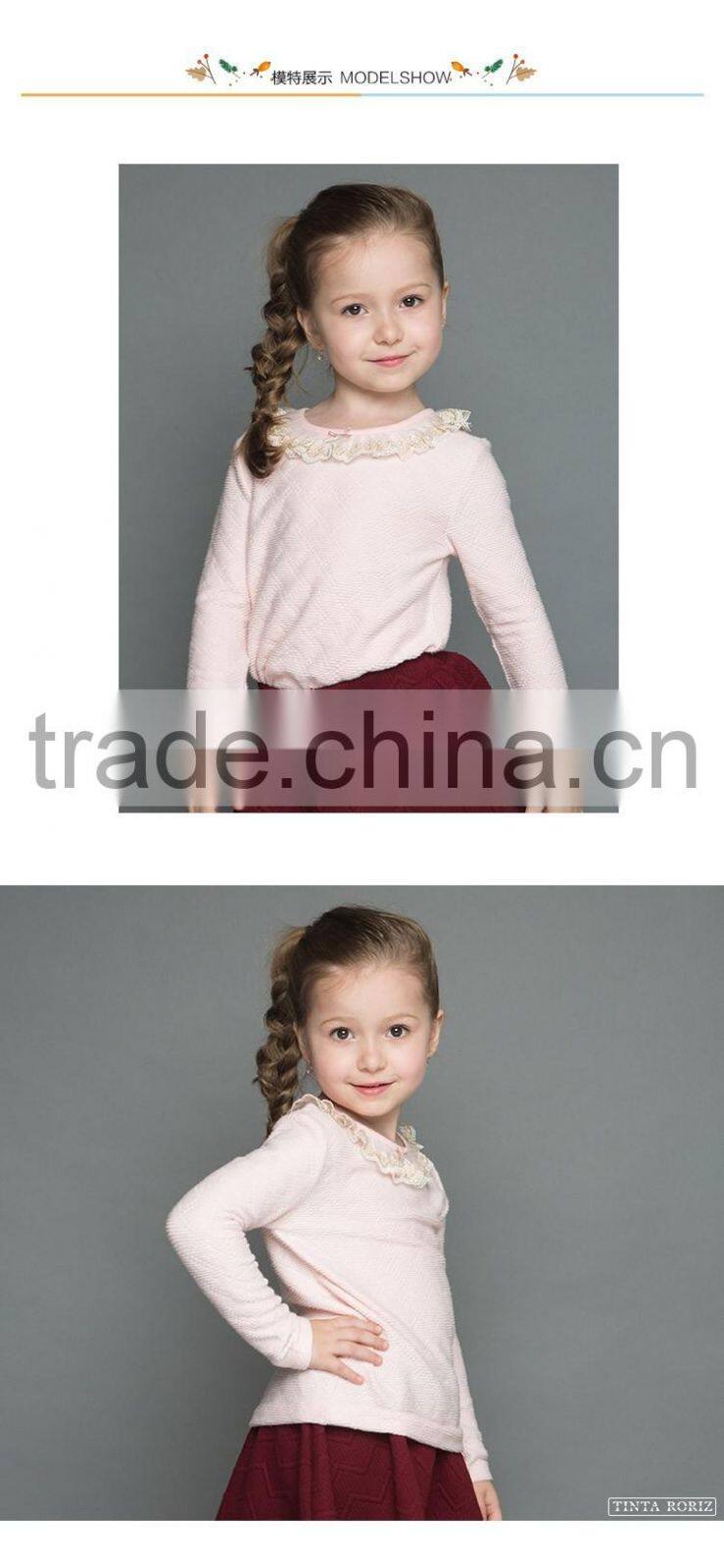 2017 Spring Girls t Shirt With Lace O-neck Children Clothing Long Sleeve Pullover t Shirt