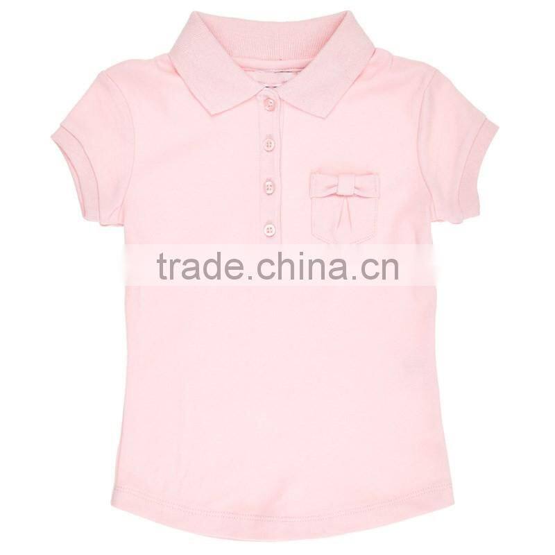Toddler Girl School Uniform Short Sleeve Polo Shirt with Bow Pocket