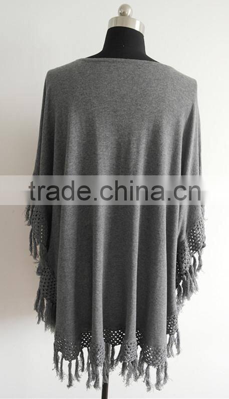 2014 Fashion knitted ladies cashmere cotton poncho sweater