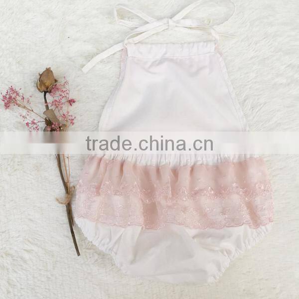 Halter Summer 100%Cotton Lace Ruffles New Baby Romper Design