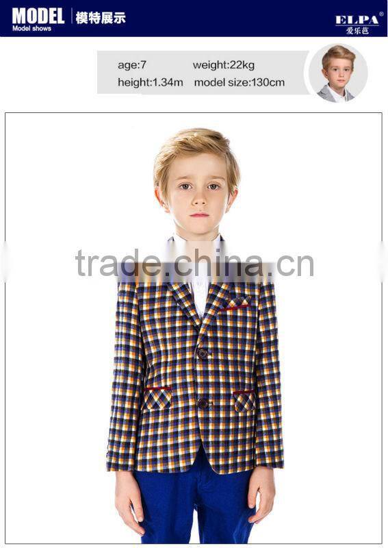 ELPA kids jacket 2015 style casual blazer plaid boys blazer with Elbow Patches