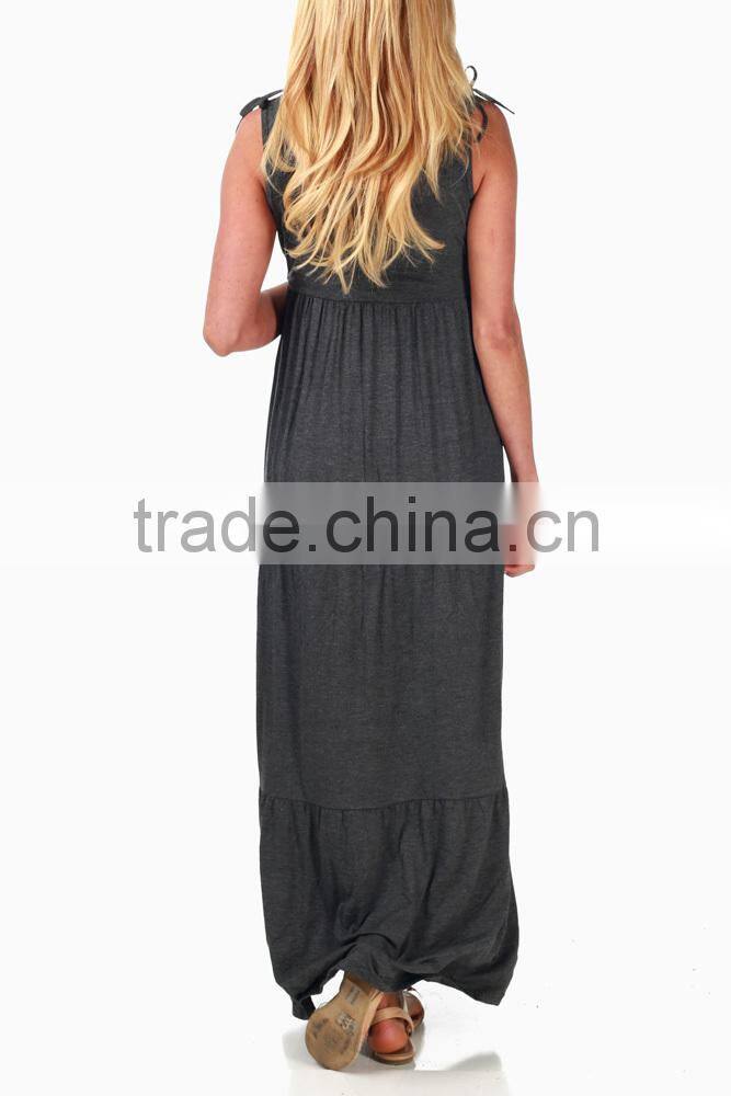 CHARCOAL BOHEMIAN MATERNITY/NURSING MAXI DRESS