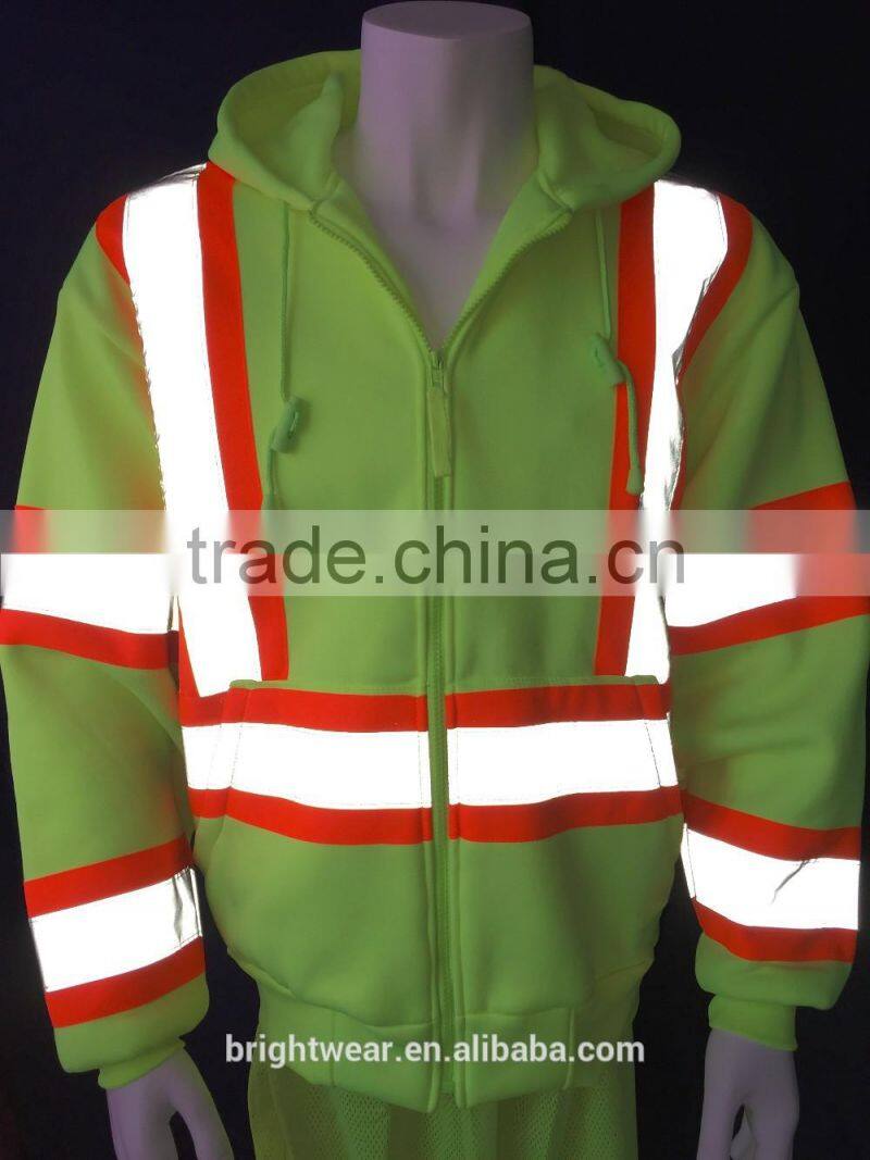 100%polyester inner brush fleece hi vis sweatshirt ANSI CLass 3