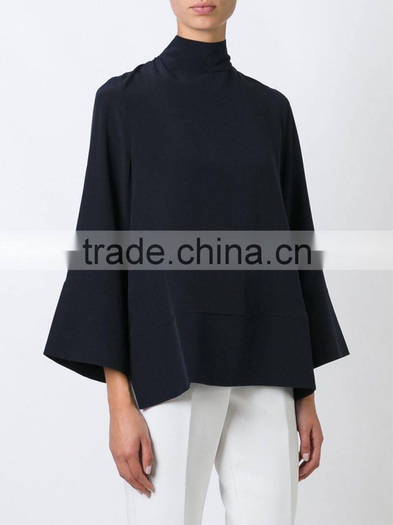 2017 Black Stylish Oversized Sweater Women with Pogada Sleeves and High Neck