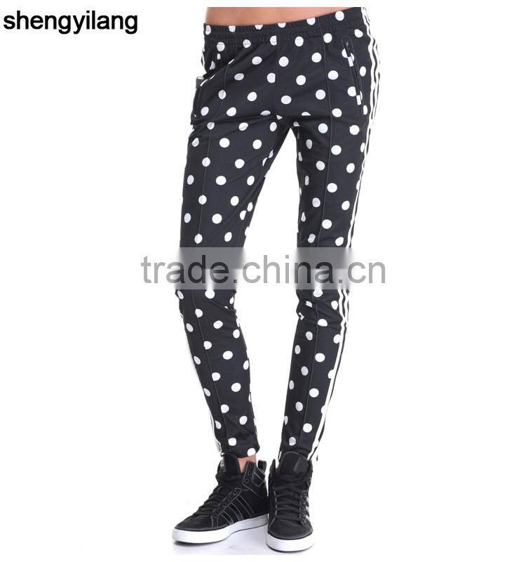2016 most fashion jogger pants with side cuff zips women 100% Polyester dot track pants fit