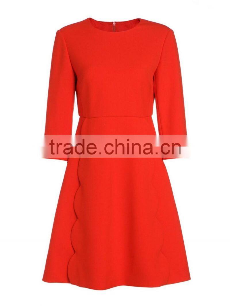 Ladies wavy side 3/4 sleeve high waist red umbrella cotton ol dress