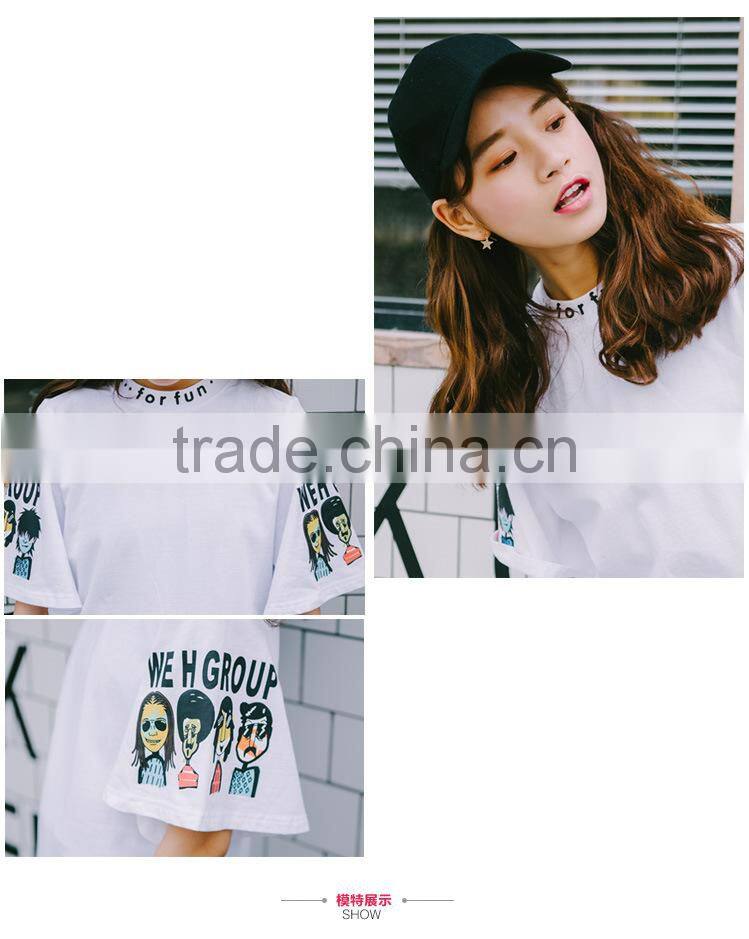 cartoon printing horn sleeves t shirt for women