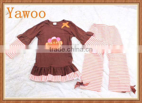 2015 baby clothes turkey 3pcs skirt wholesale kids clothing winter tee w pants bib wholesale children's boutique clothing sets