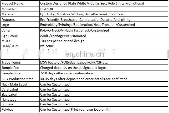 Custom Designed Plain White V-Collar Sexy Polo Shirts Promotional