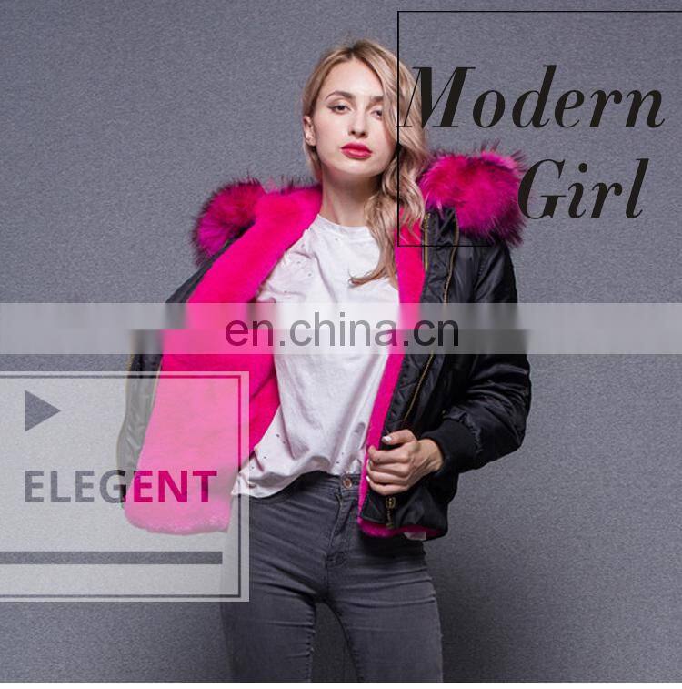 Goods in stock 2017 new arrive black bomber jacket with raccoon fur collar