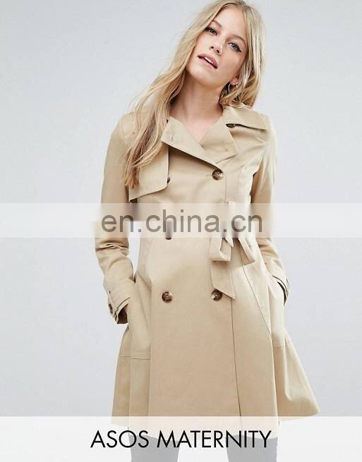 Fashion Autumn Dust Coat Big Flap Collar Waist Tape Double Button Adjustable Cuff Two Layer Top Bulk Ladies Long Coats