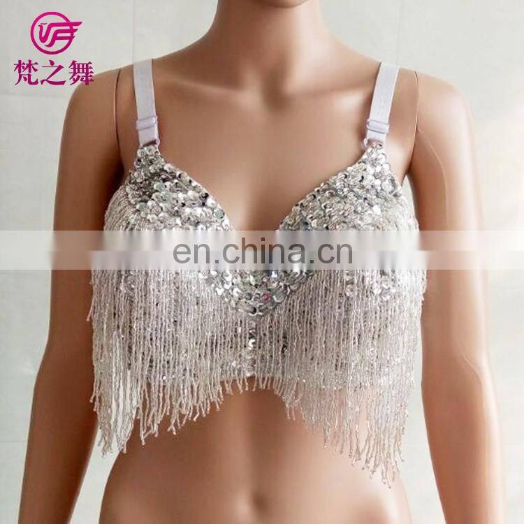 Full copper sequins decorated performance tribal belly dance bra