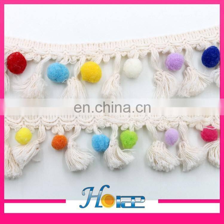 new design pom pom lace trim tassel beaded fringe trimming