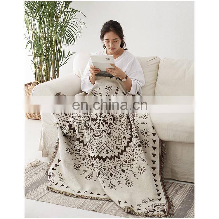 RAWHOUSE woven boho geometric rug jacquard mandala tapestry throw blanket