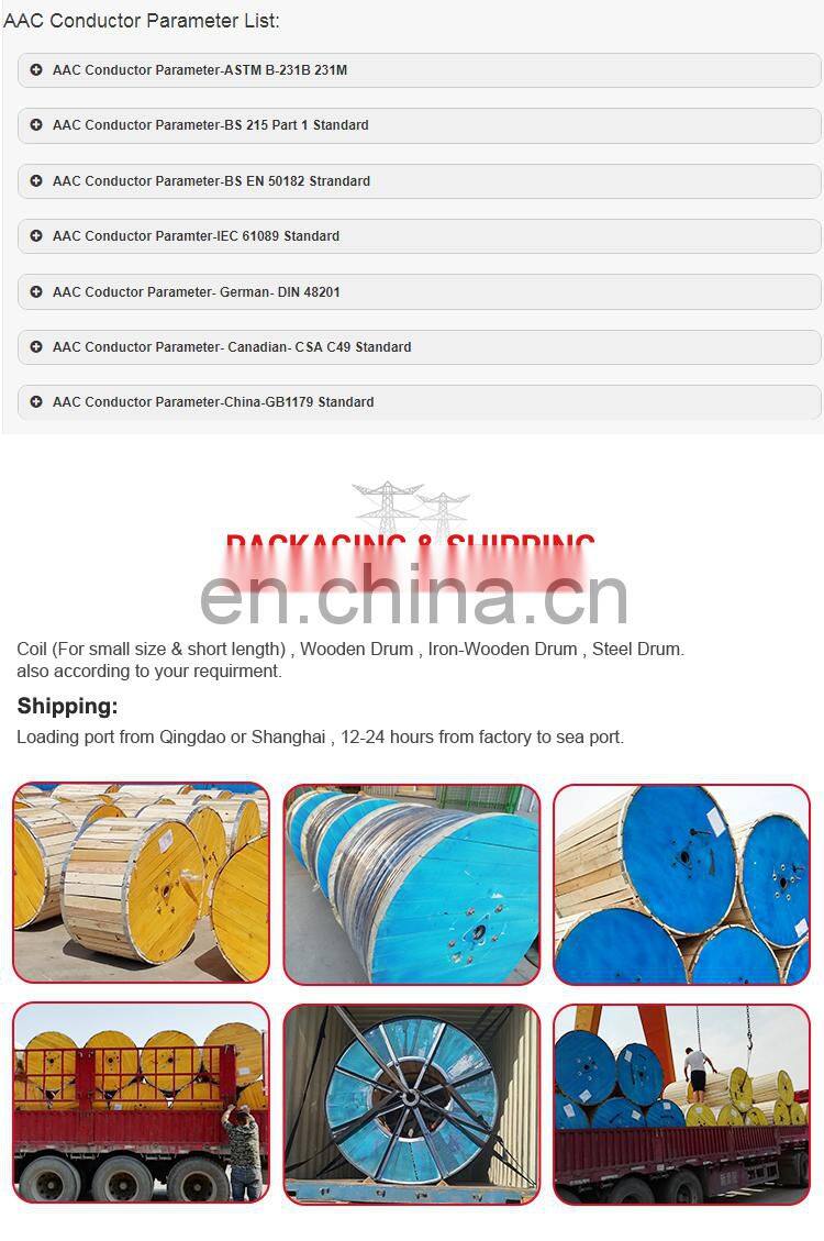 Huadong AAC 500 MCM stranding conductor electrical wires used all aluminum material