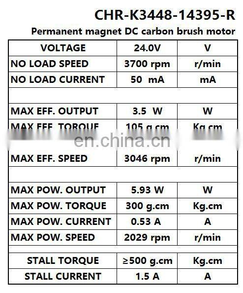 chihai motor CHR-K3448 Permanent magnet dc 24v 3700rpm mini carbon brush motor for vending machine