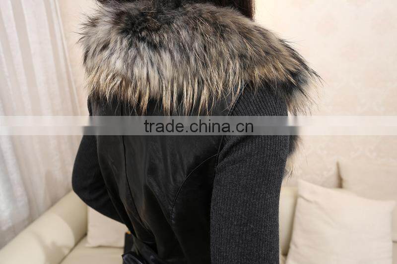 Great Fashionable Lady's Real Raccoon Fur & Rabbit Pelt Leather Clothing