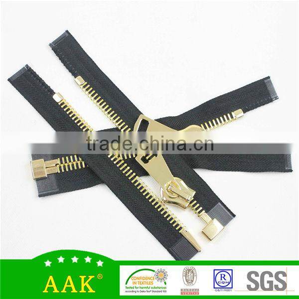 15#plated gold open end big metal zipper