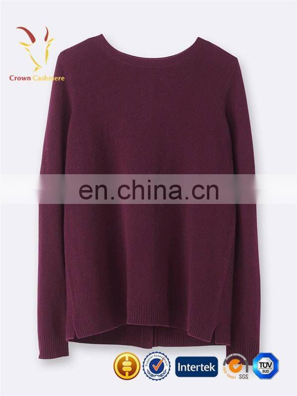 Ladies fashion cashmere knit sweater button back design sweater