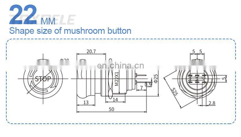 19mm 22mm Emergency STOP Push Button Switch 1NO1NC 2NO2NC Waterproof Stainless Steel Mushroom Metal Aluminum