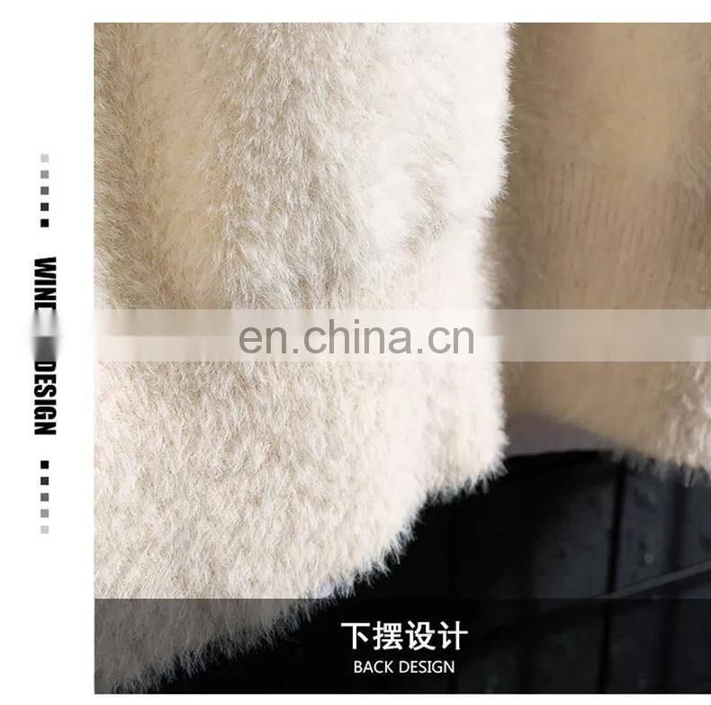 Factory wholesale high quality high-neck loose mink fleece winter plus velvet thick knitted jacket men's sweater