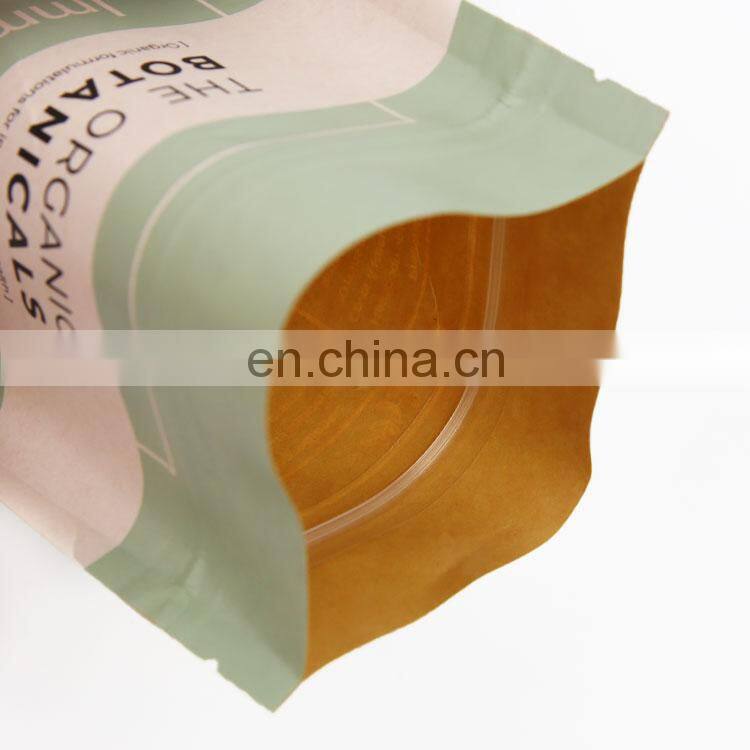 Customized Printed Resealable Food Grade Ziplock Doypack Moisture-proof Zipper Kraft Paper Bag Tea Bag with Tear Notch