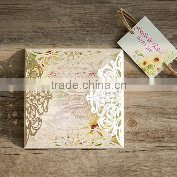 2016 Hot Sale Laser Cut Europe Customize Wedding Invitation Card