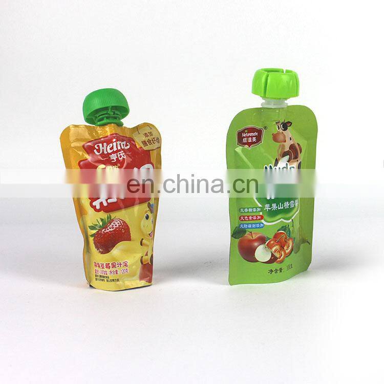 custom printed foil pet material baby food stand up plastic bag juice pouch with spout