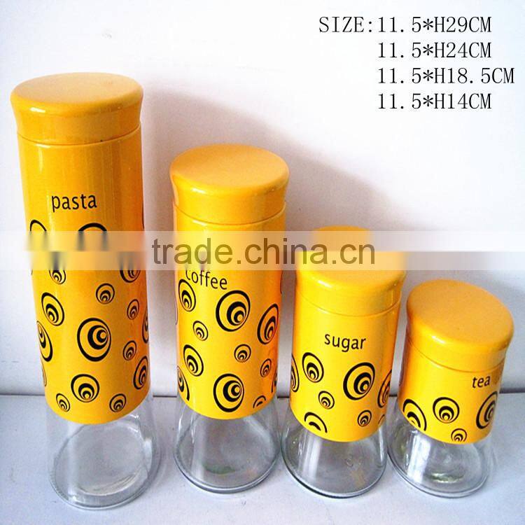yellow glass jar airtight tea storage tins glass jar with hand drawing