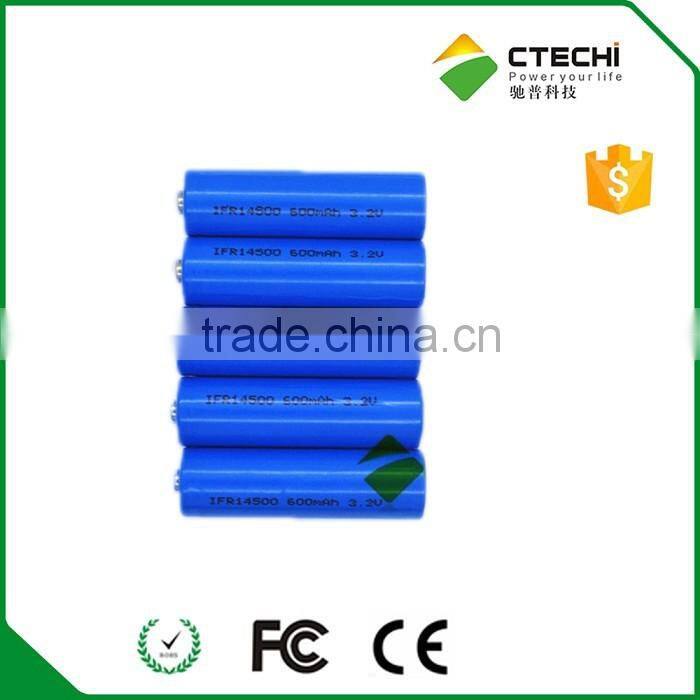 3.2V LiFePO4 battery AA size IFR14500 battery rechrgeable battery